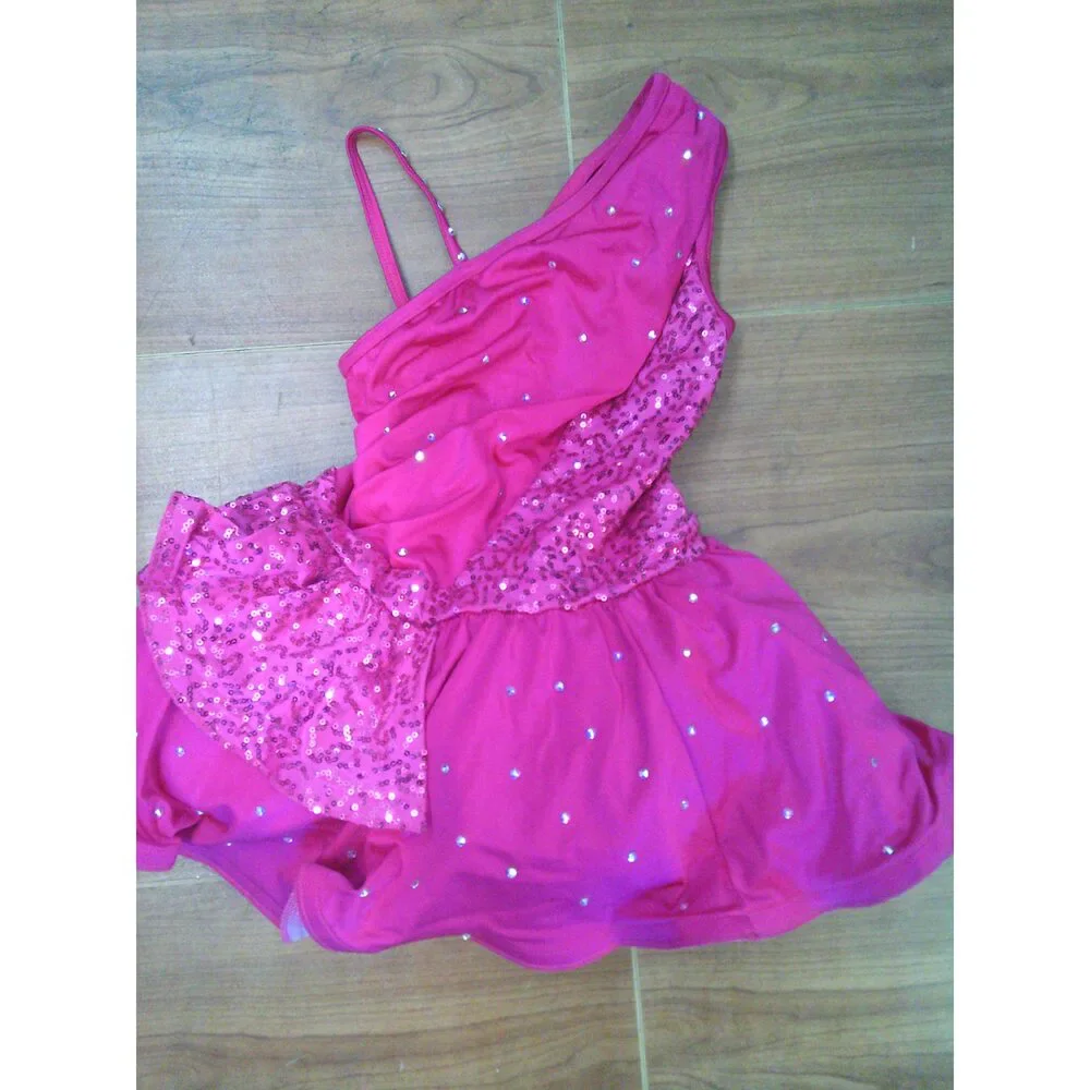 Pre-Owned Dance Costume Weissman 12417 Small Child Pink Sparkle Jazz Sequins 1
